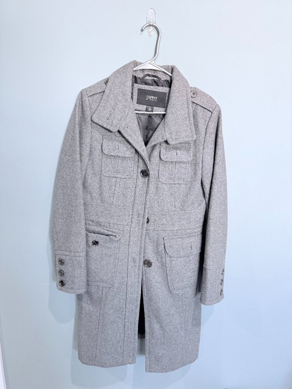 Esprit Collection Gray Long Utility Wool Blend Coat Military Style